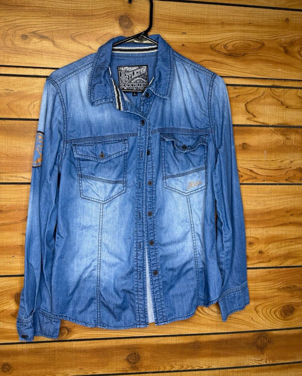 Affliction Black Premium Men’s Sz L Long Sleeve Denim Pockets